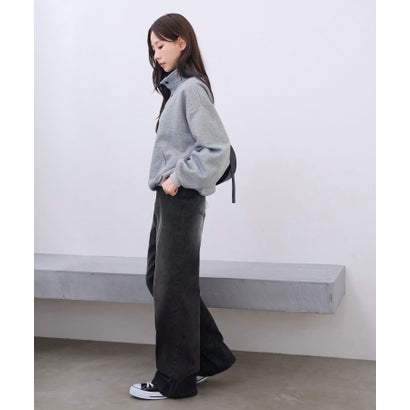 ウエストボタンデニムワイドパンツ（ロング丈） （ブラック（加工無し））｜詳細画像