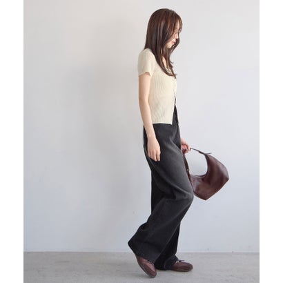 ウエストボタンデニムワイドパンツ（ロング丈） （ブラック（加工無し））｜詳細画像