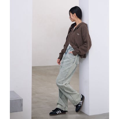 ウエストボタンデニムワイドパンツ（ショート丈） （ケミカルサックス）｜詳細画像