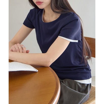 ラウンドネック半袖Tシャツ （ネイビー／半袖）｜詳細画像