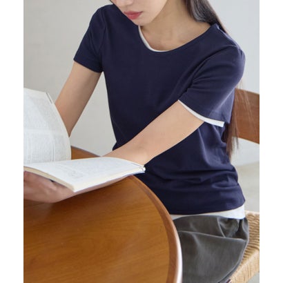 ラウンドネック半袖Tシャツ （ネイビー／半袖）｜詳細画像