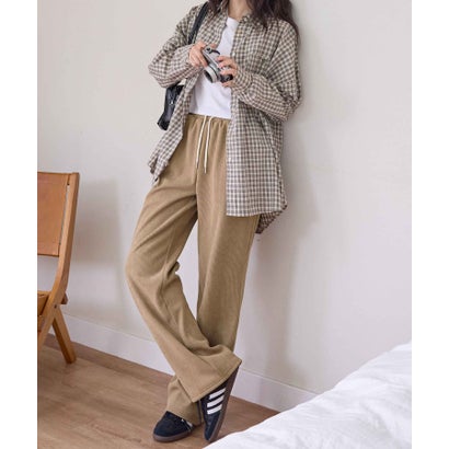 裏起毛コーデュロイワイドパンツ（ロング丈） （ベージュ）｜詳細画像