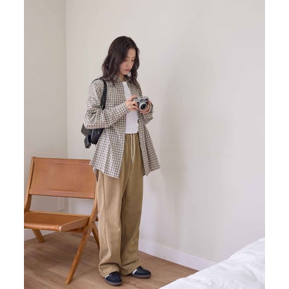 裏起毛コーデュロイワイドパンツ（ロング丈） （ベージュ）｜詳細画像