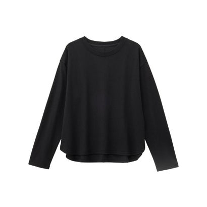 綿100％ラウンドヘムオーバーサイズロングTシャツ （ブラック／長袖）｜詳細画像