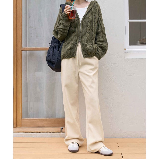 裏起毛コーデュロイワイドパンツ（レギュラー丈） （アイボリー）