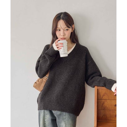 ドッキングレイヤード風ニット （チャコールグレー）｜詳細画像