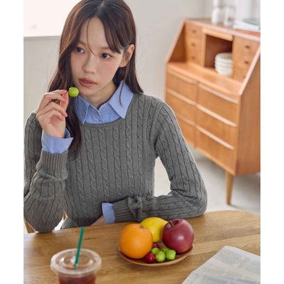 ケーブルクロップドニット （グレー）｜詳細画像