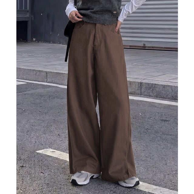 サイド切り替えワイドチノパンツ （ブラウン）