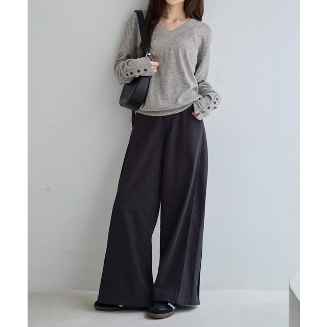 サイド切り替えワイドチノパンツ （チャコールグレー）