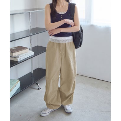 裾ドロストイージーワイドパンツ （ベージュ）｜詳細画像