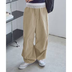 裾ドロストイージーワイドパンツ （ベージュ）