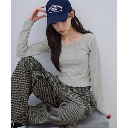 ラウンドネックコンパクト長袖Tシャツ （杢グレー）｜詳細画像