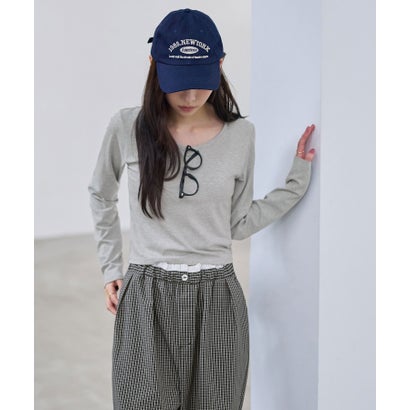 ラウンドネックコンパクト長袖Tシャツ （杢グレー）｜詳細画像