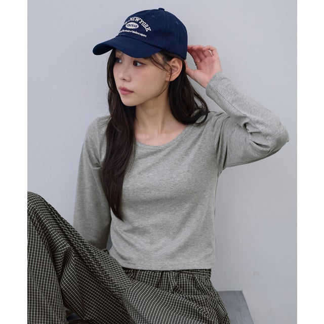 ラウンドネックコンパクト長袖Tシャツ （杢グレー）