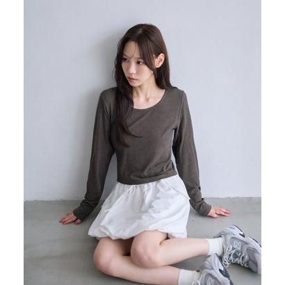 ラウンドネックコンパクト長袖Tシャツ （チャコールグレー）｜詳細画像