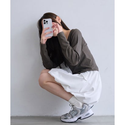 ラウンドネックコンパクト長袖Tシャツ （チャコールグレー）｜詳細画像