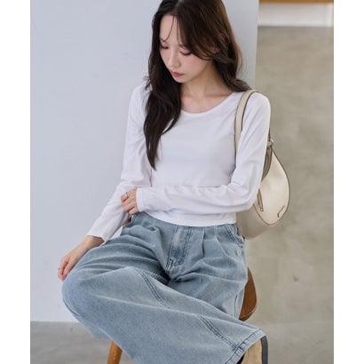 ラウンドネックコンパクト長袖Tシャツ （ホワイト）｜詳細画像