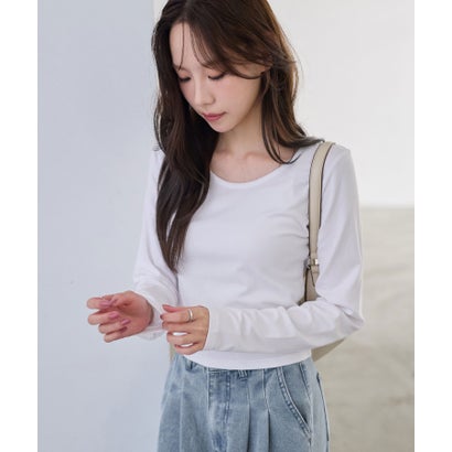 ラウンドネックコンパクト長袖Tシャツ （ホワイト）｜詳細画像