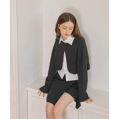 ボレロニット＆シャツアンサンブル （チャコールグレー）｜詳細画像