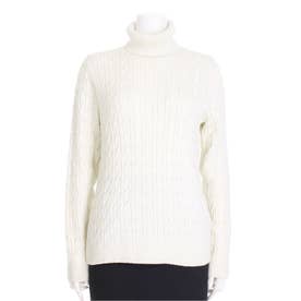 ★ロープ編み＆きらきらが可愛い♪オフホワイトのタートルネックセーター