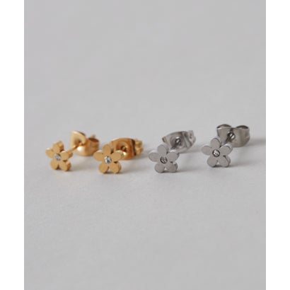 【 金属アレルギー対応 】 フラワービジューピアス サージカルステンレス （ゴールド）｜詳細画像