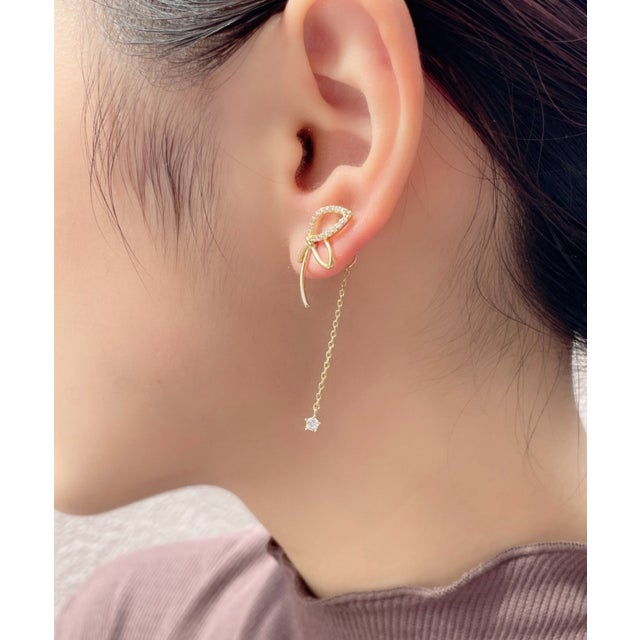 フラワーチェーン ドロップバックキャッチ ピアス （ゴールド）