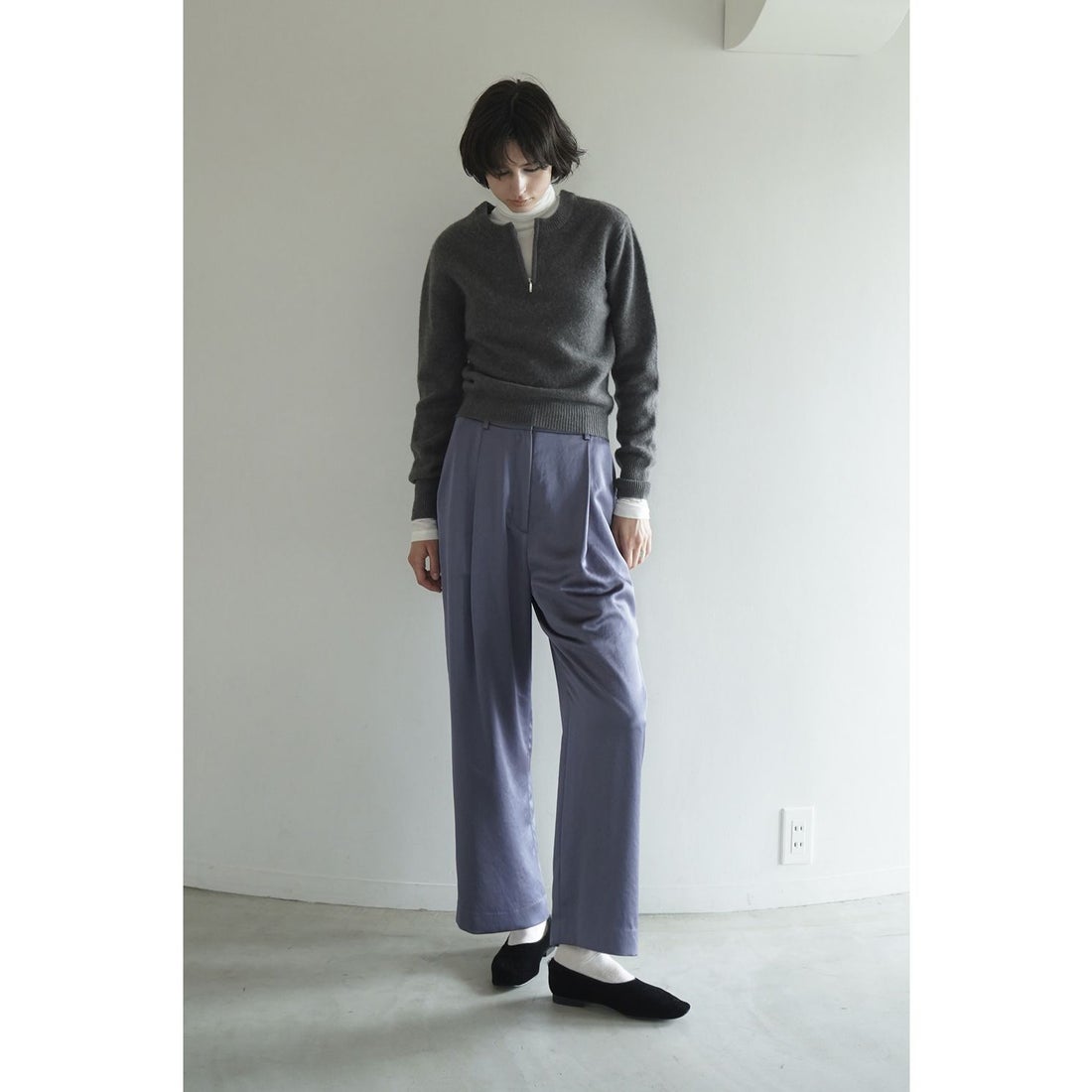 クラネ CLANE W FACE HALF ZIP YAK KNIT TOPS （BROWN