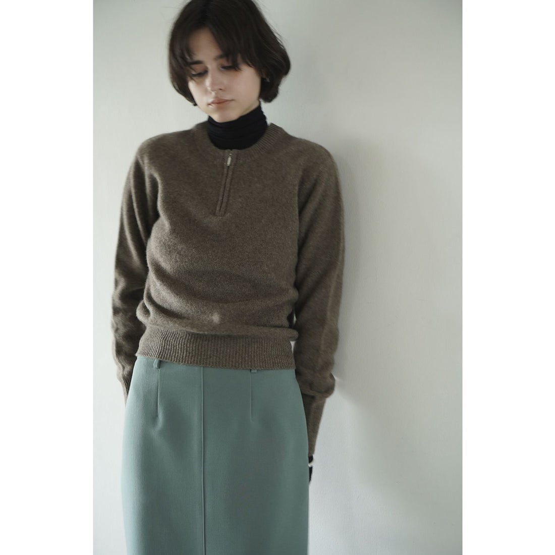 トップス CLANE W FACE HALF ZIP YAK KNIT TOPS クラネ CLANE W FACE HALF ZIP YAK KNIT TOPS （BROWN