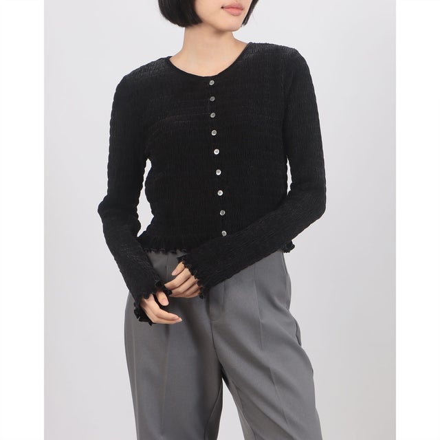 SHIRRING BUTTON TOPS （BLACK）