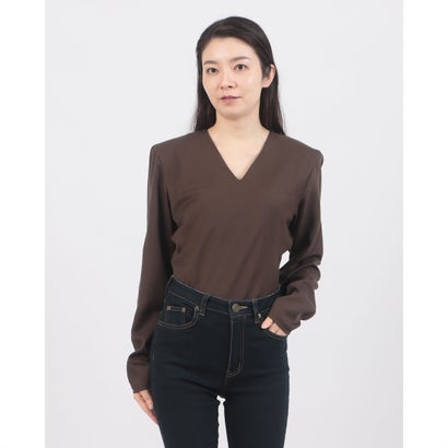 V NECK POWER SHOULDER BODYSUIT （BROWN）｜詳細画像