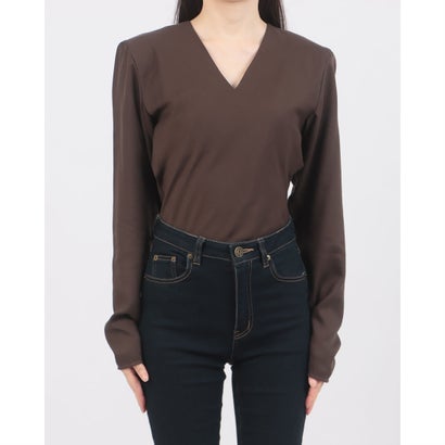 V NECK POWER SHOULDER BODYSUIT （BROWN）｜詳細画像