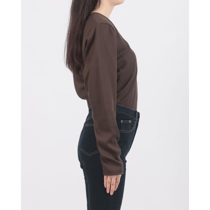 V NECK POWER SHOULDER BODYSUIT （BROWN）｜詳細画像