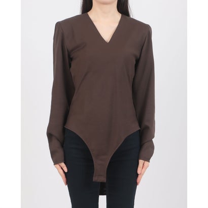 V NECK POWER SHOULDER BODYSUIT （BROWN）｜詳細画像