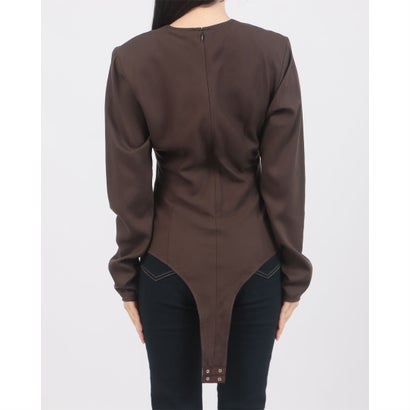 V NECK POWER SHOULDER BODYSUIT （BROWN）｜詳細画像