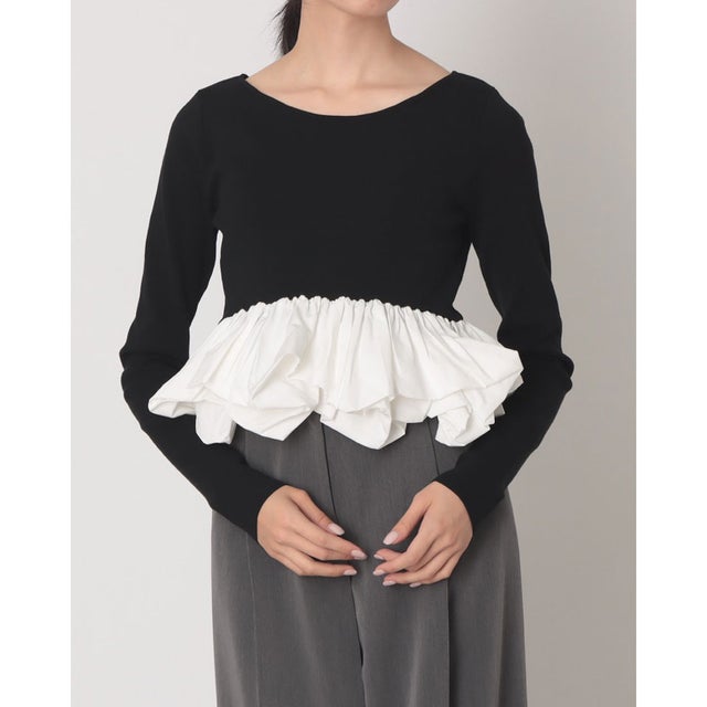 W BALLOON SHORT KNIT TOPS （BLACK）
