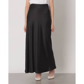 SATIN STRAIGHT MAXI SKIRT （BLACK）