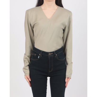 クラネ CLANE V NECK POWER SHOULDER BODYSUIT （MOSS GREEN）｜詳細画像
