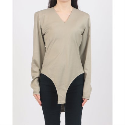 クラネ CLANE V NECK POWER SHOULDER BODYSUIT （MOSS GREEN）｜詳細画像