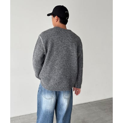 choice_cnl / SEIRTAND キーネックステッチニット （チャコールグレー）｜詳細画像
