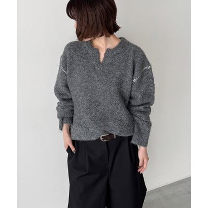 choice_cnl / SEIRTAND キーネックステッチニット （チャコールグレー）｜詳細画像