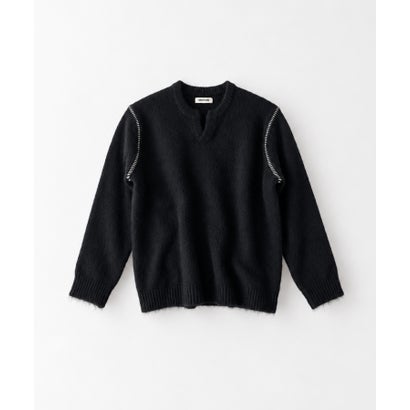 choice_cnl / SEIRTAND キーネックステッチニット （チャコールグレー）｜詳細画像