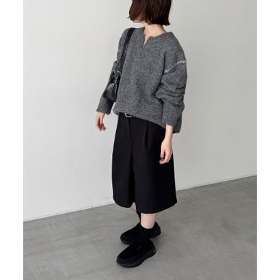 choice_cnl / SEIRTAND キーネックステッチニット （チャコールグレー）｜詳細画像
