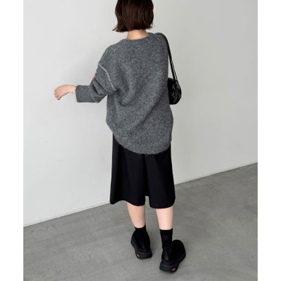 choice_cnl / SEIRTAND キーネックステッチニット （チャコールグレー）｜詳細画像