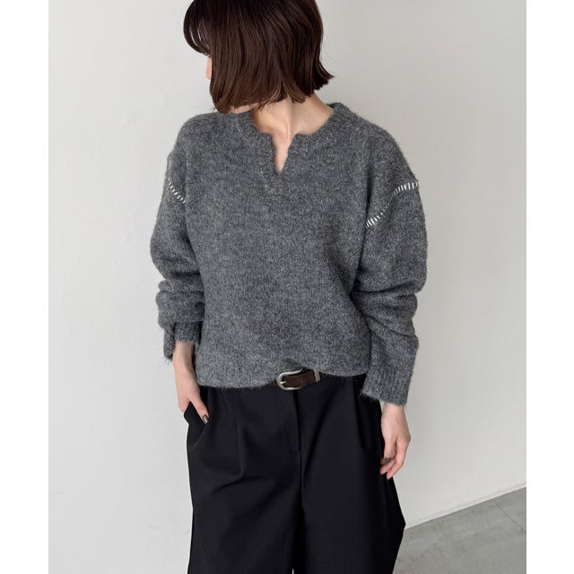 choice_cnl / SEIRTAND キーネックステッチニット （チャコールグレー）