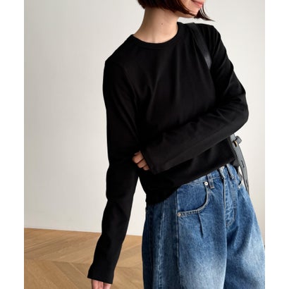 El mar(エルマール) コットンストレッチロングTシャツ （ブラック）｜詳細画像