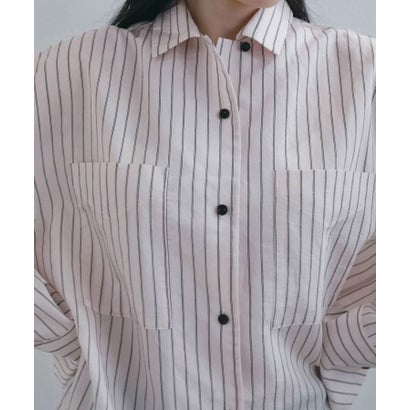 キャナルジーン CANAL JEAN anuke Opencollar Stripe Shirts オープンカラーストライプシャツ/62620414 （ピンク）｜詳細画像