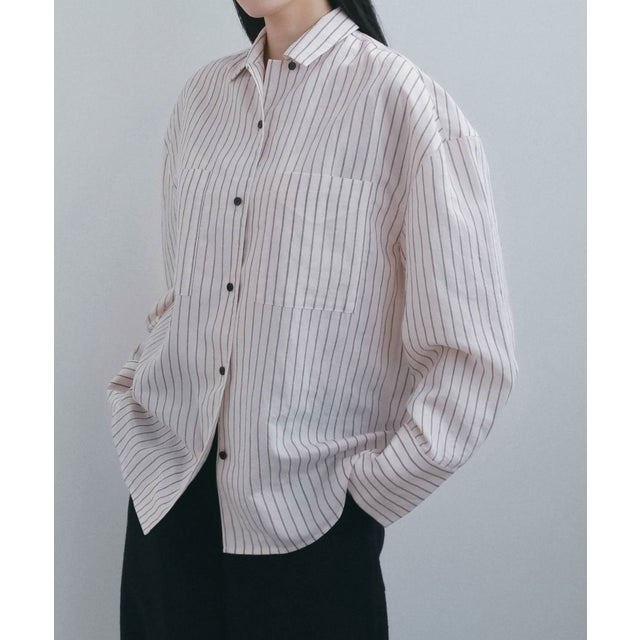 anuke Opencollar Stripe Shirts オープンカラーストライプシャツ/62620414 （ピンク）