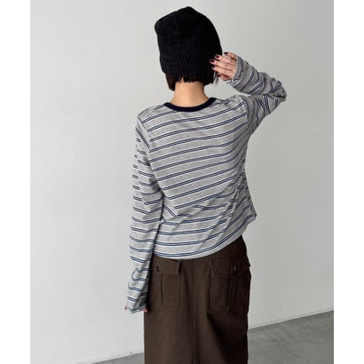 Lakey Park マルチボーダーロングTシャツ （レッド）｜詳細画像
