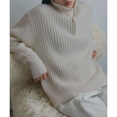 anuke Halfzip Rib Knit ハーフジップリブニット/62620550 （チャコールグレー）｜詳細画像