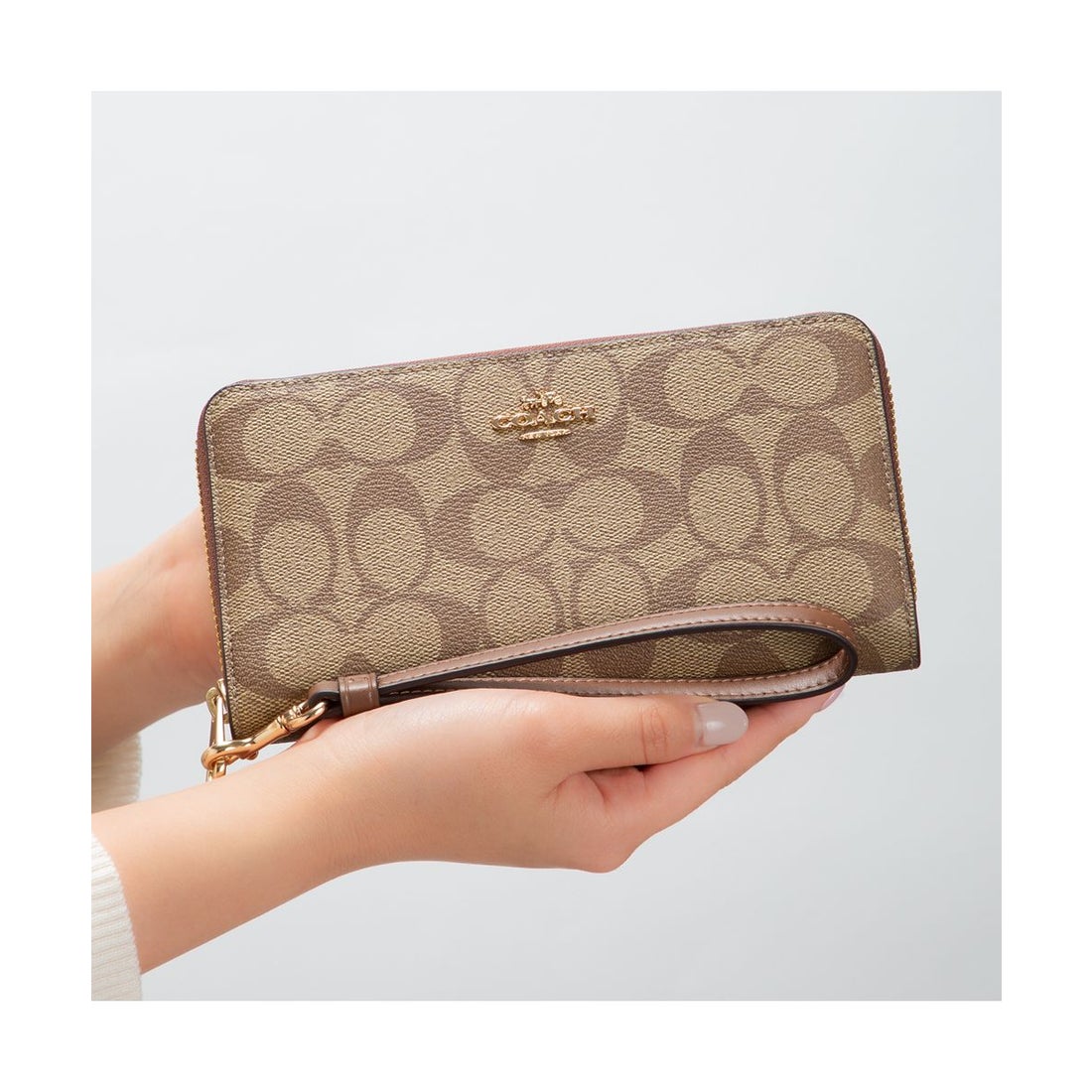 コーチ COACH ブラウン PVC シグネチャー ラウンドファスナー 長財布 